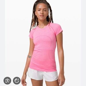 Women's Lululemon Swifty Tech Shortsleeve 2.0 dark prism pink and white
